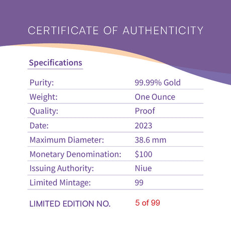 Niue 2023 $1 Azure Kingfisher Gold 1oz .9999 Coloured Proof Coin