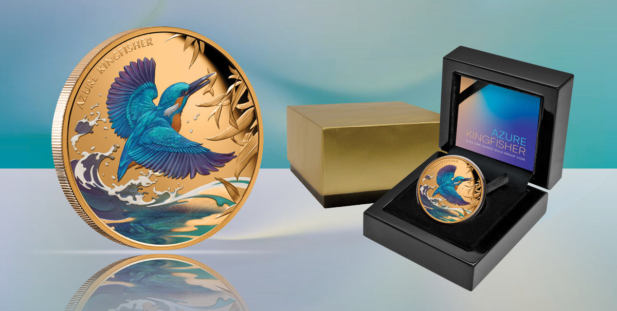 Niue 2023 $1 Azure Kingfisher Gold 1oz .9999 Coloured Proof Coin