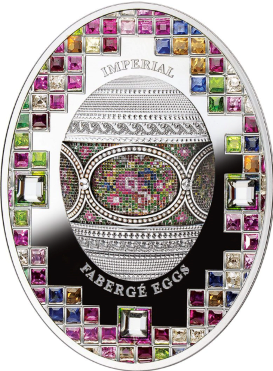 Niue Island 2021 $2 Faberge Egg Mosaic Petit Point Embroidery with Crystals Coloured 56g Silver Proof Coin