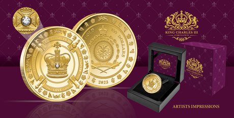 Niue 2023 $100 King Charles III Coronation 1oz .9999 Gold Proof with Diamond Low Mint 150