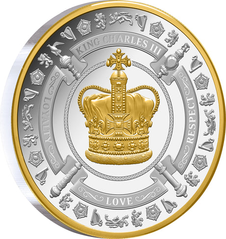 Niue 2023 $1 King Charles III Coronation Gold Plated 1oz Silver Proof Low Mint 1000