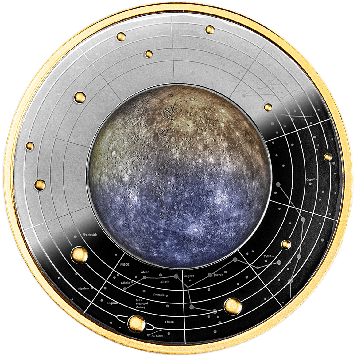 Cameroon 2021 500 Francs Silver Ruthenium Proof Coin - Solar System Series - Mercury with Magnifying Lens Coloured
