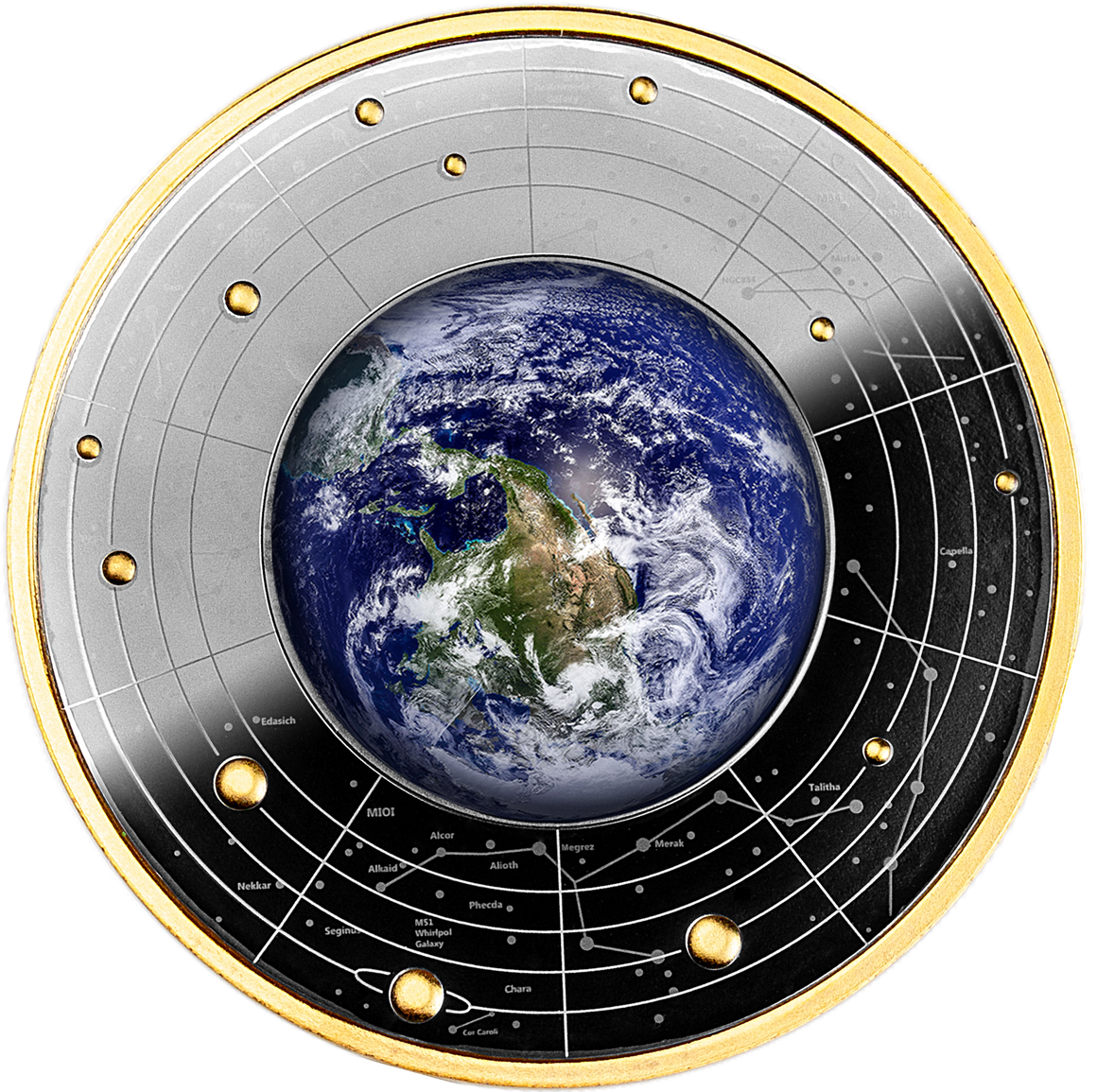 Cameroon 2021 500 Francs Silver Ruthenium Proof Coin - Solar System Series - The Earth with Magnifying Lens Coloured