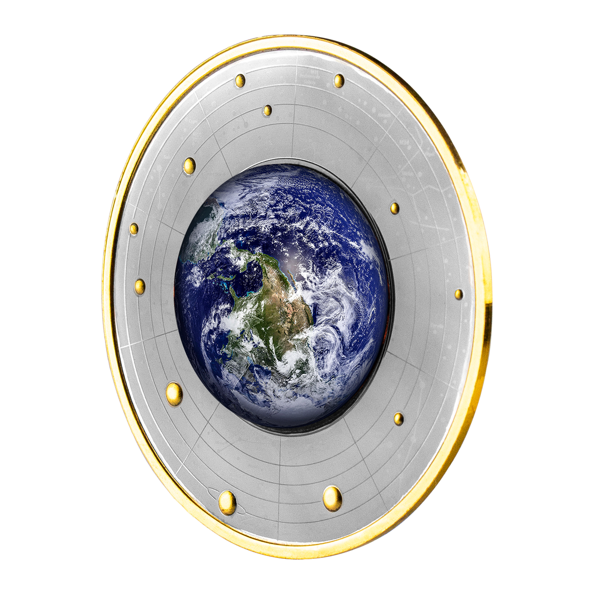 Cameroon 2021 500 Francs Silver Ruthenium Proof Coin - Solar System Series - The Earth with Magnifying Lens Coloured