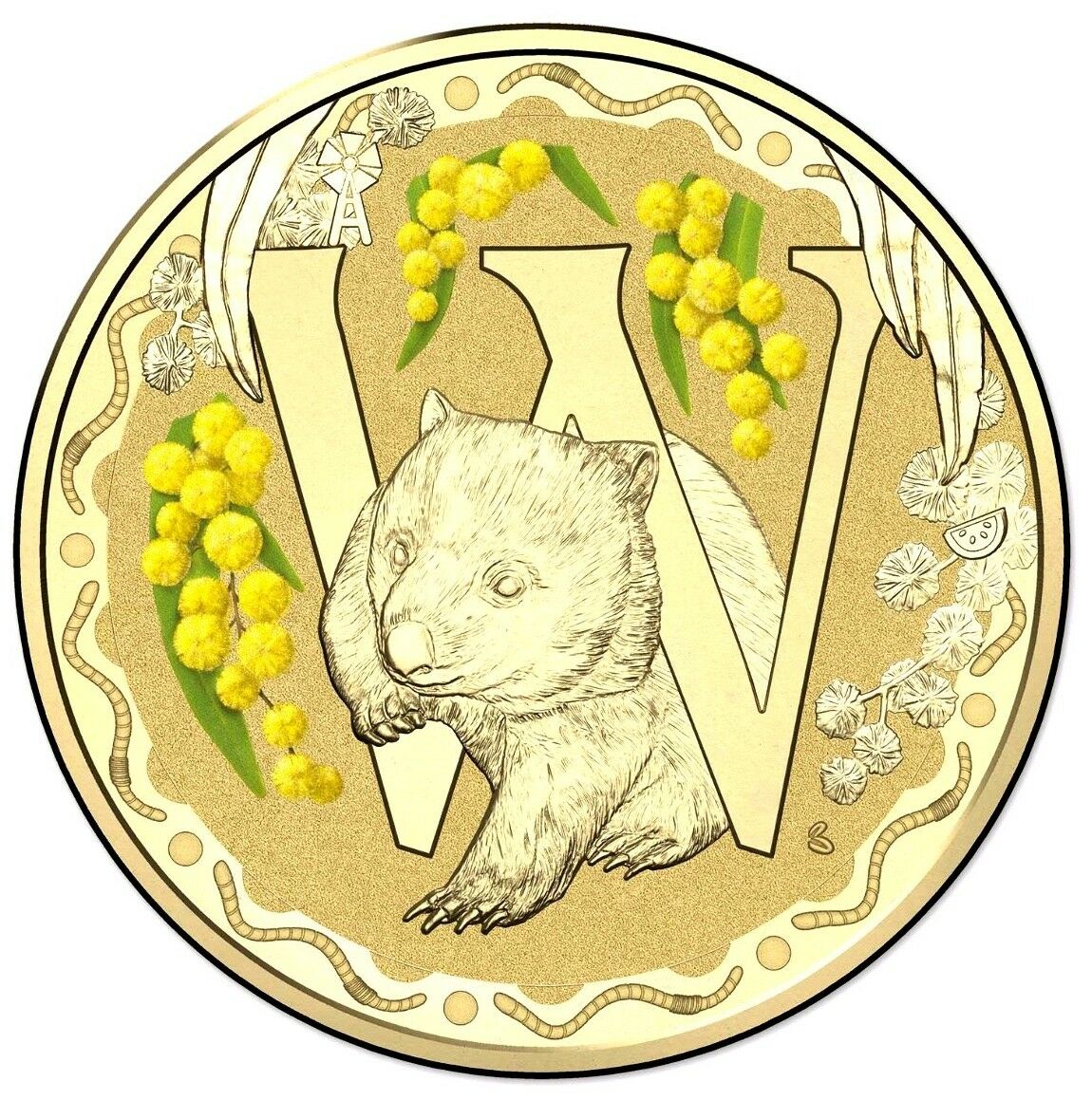Australia 2015 $1 Alphabet Coin Color Uncirculated W Wombat