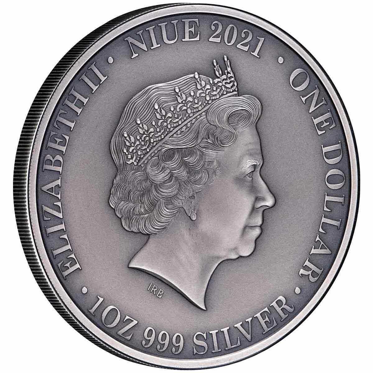 Niue 2021 $1 Kangaroo 1oz Silver Antique Coin