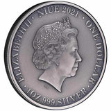 Niue 2021 $1 Kangaroo 1oz Silver Antique Coin