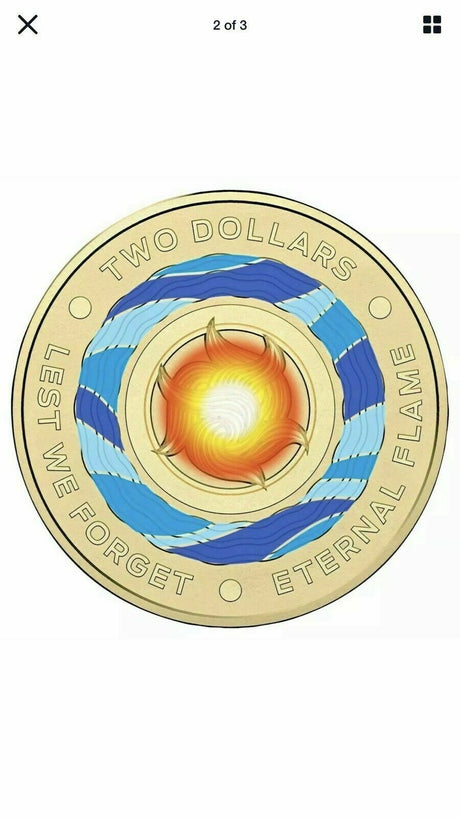 Australia 2018 $2 ANZAC Eternal Flame Lest We Forget Royal Australian Mint Coloured Uncirculated Roll