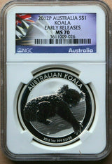 Australia 2012P $1 Koala Early Releases NGC MS70 1oz Silver Uncirculated Perth Mint