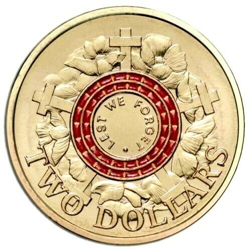 Australia 2015 $2 ANZAC Lest We Forget Red Coloured Uncirculated Coin Pack