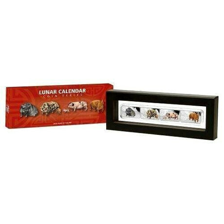 Tuvalu 2019 $1 4 Coin Set Lunar Calendar Coin Series Year of the Pig 1 Oz Silver Proof