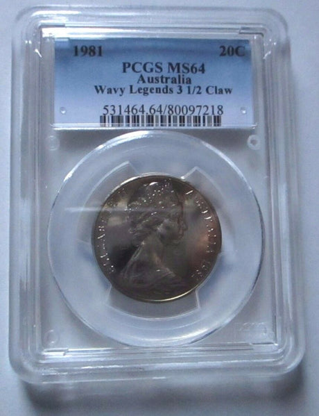 Australia 1981 20 Cent Wavy Legends 3 1/2 Claw  PCGS  MS64 3rd Highest Grade