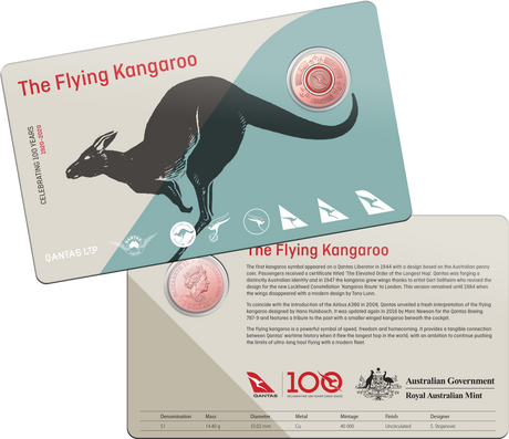 Australia 2020 $1 QANTAS 11 Coin Carded Set + Special Copper $1 1920-2020 Centenary + special copper $1