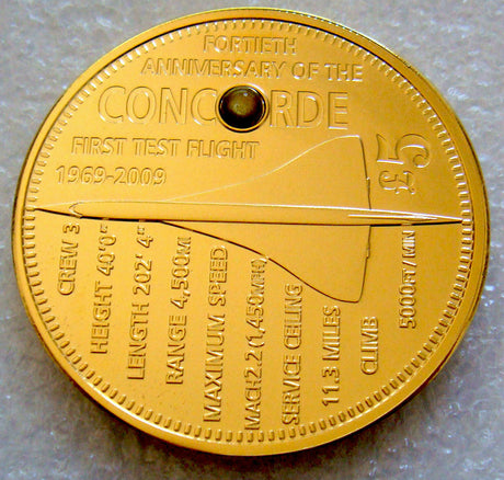 Tristan da Cunha 2009 £5 Proof Concorde Encapsulated Heat Shield of the Concorde