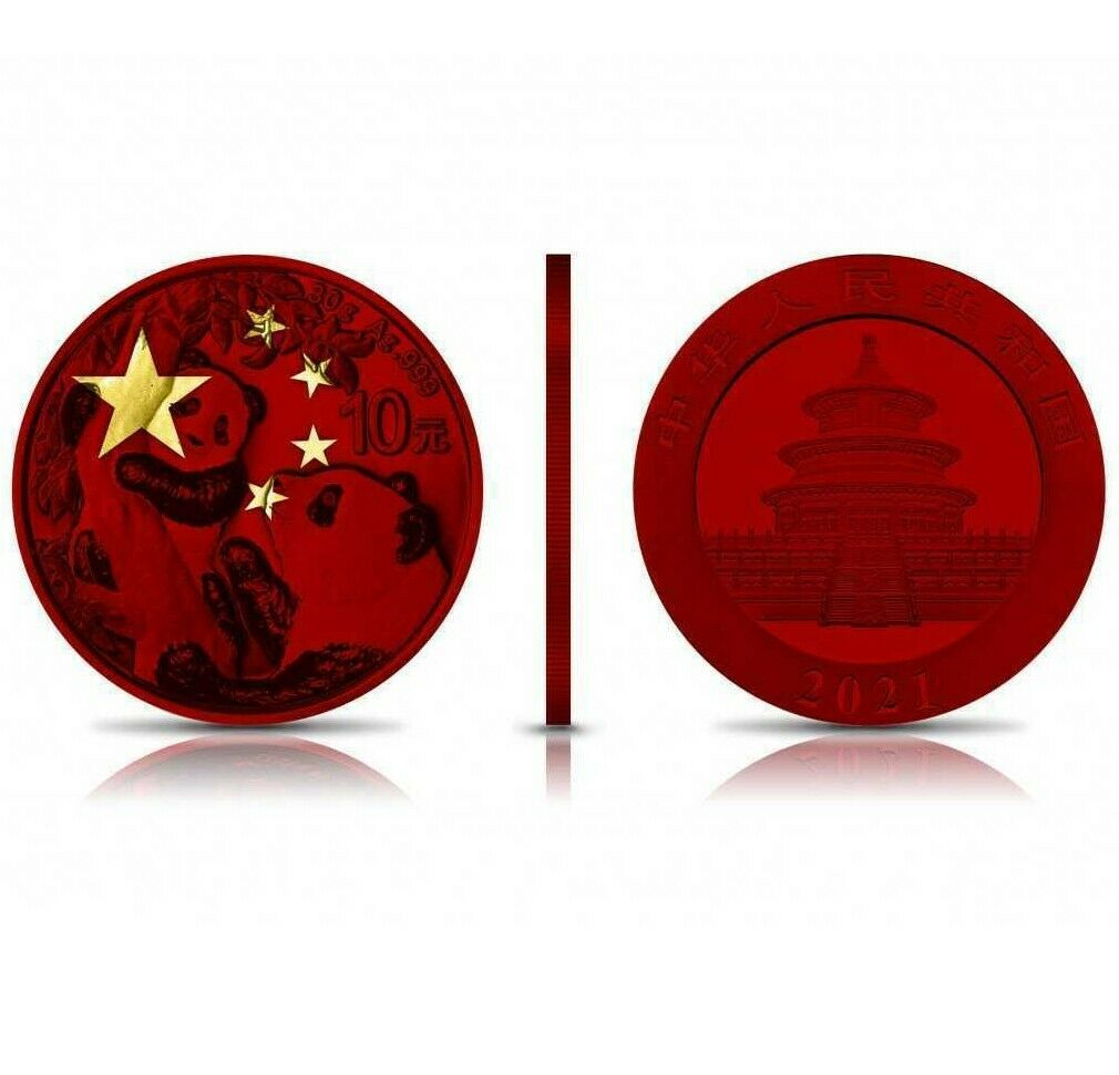 China 2021 10 Yuan Space Red Panda Gold Plate 30 grams Silver