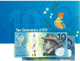Australia 2015 & 2017 $10 Uncirculated Two Generations RBA Folder Banknote