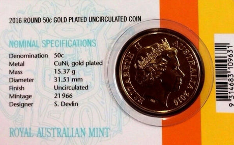 Australia 2016 50 Cent Uncirculated Gold Round Open Day