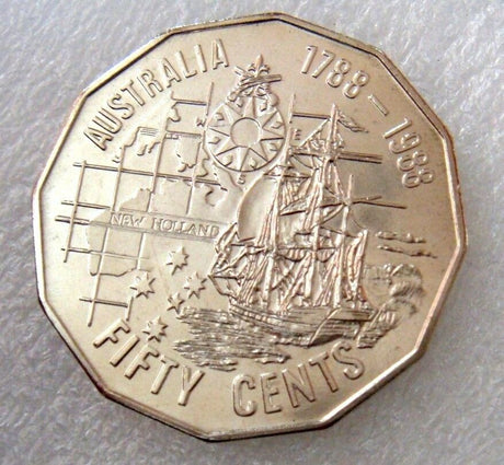 Australia 1988 50 Cent Uncirculated Tall Ships Bicentenary