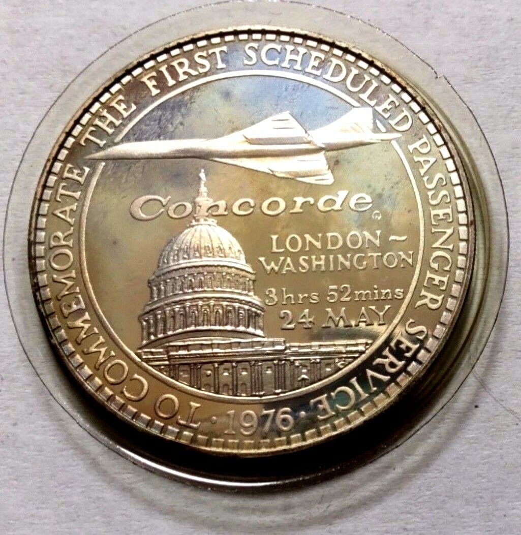 France United Kingdom Concorde Medallion 1976 First Flight Silver Proof in Case of Issue