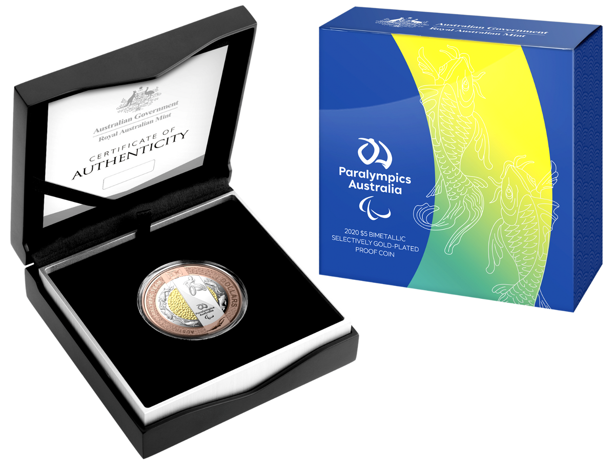 Australia 2020 $5 Australian Paralympic Team Bi-Metallic Selectively Gold Plated Proof Coin 500 Made