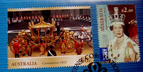 Australia 2013 $1 Frosted Uncirculated Celebrating the Queen's Coronation Stamp and Coin Cover PNC 2 x $1 Coins
