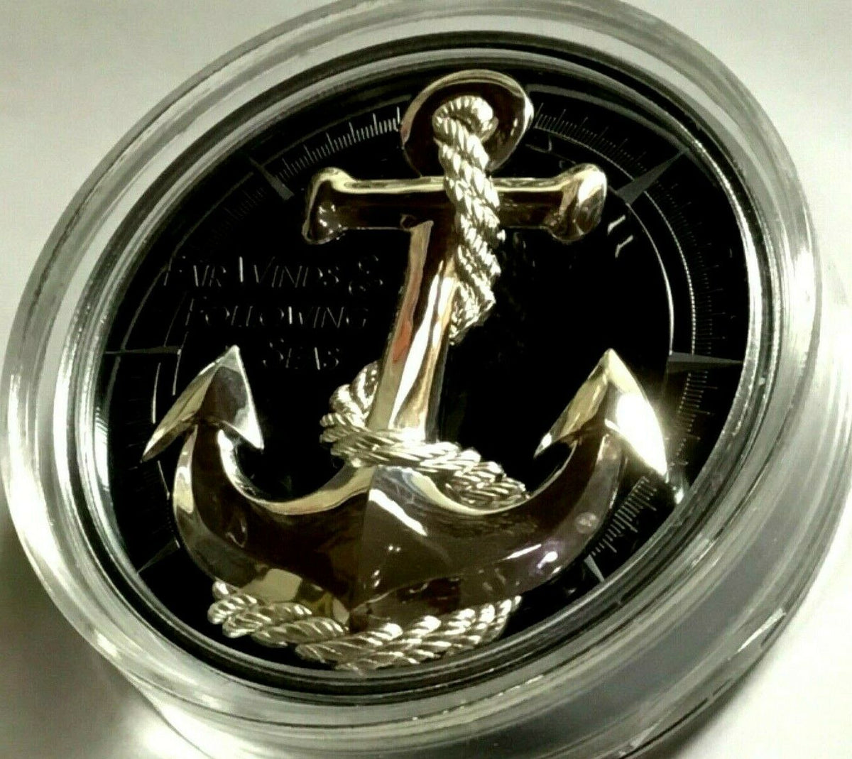 Cook Islands 2019 $10 Black Proof Anchor Fair Winds & Following Seas High Relief 2 Oz Silver