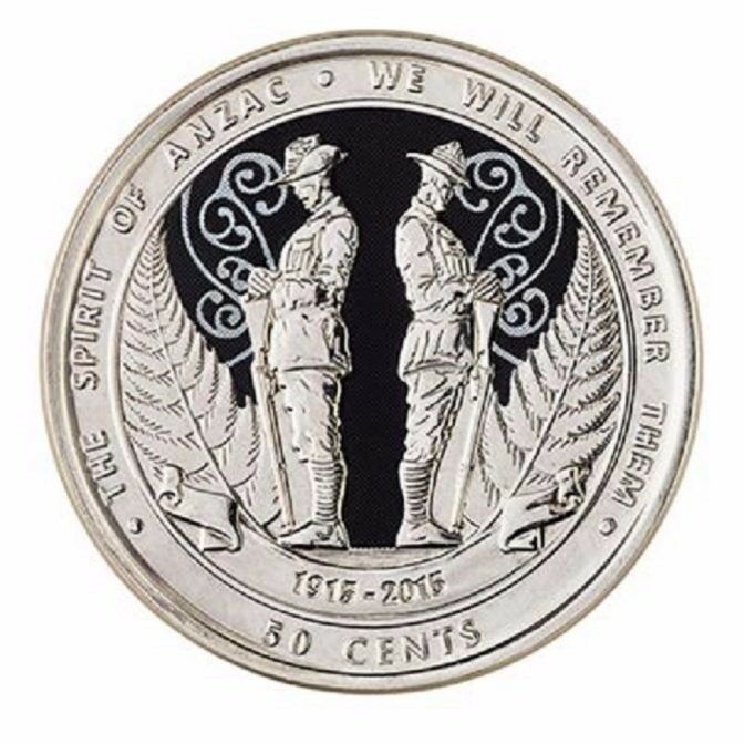 New Zealand: 2015 50 Cent ANZAC First Coloured Coin ex roll
