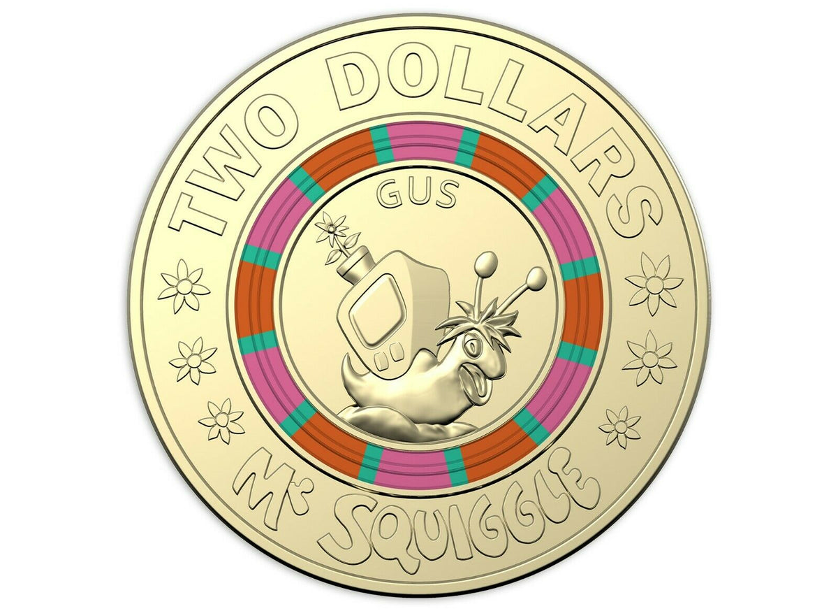 Australia 2019 $1 and $2 Coloured Uncirculated 60th Anniversary of Mr Squiggle and Friends Set
