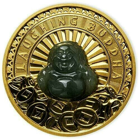 Tuvalu  2021 $100 Proof Laughing Buddha 1 Oz Gold & Jade Coin