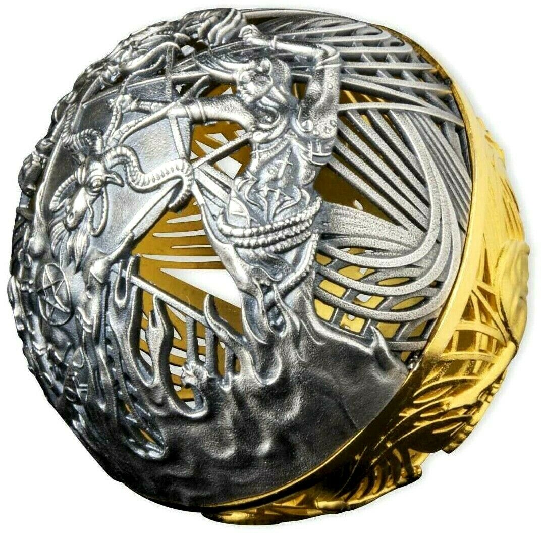 Samoa 2021 $5 Heaven and Hell 2 Oz Antiqued Silver Reverse Hell details