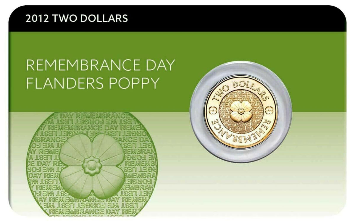 Australia 2012 $2 Uncirculated Remembrance Day Gold Poppy Al-Br Coin Pack