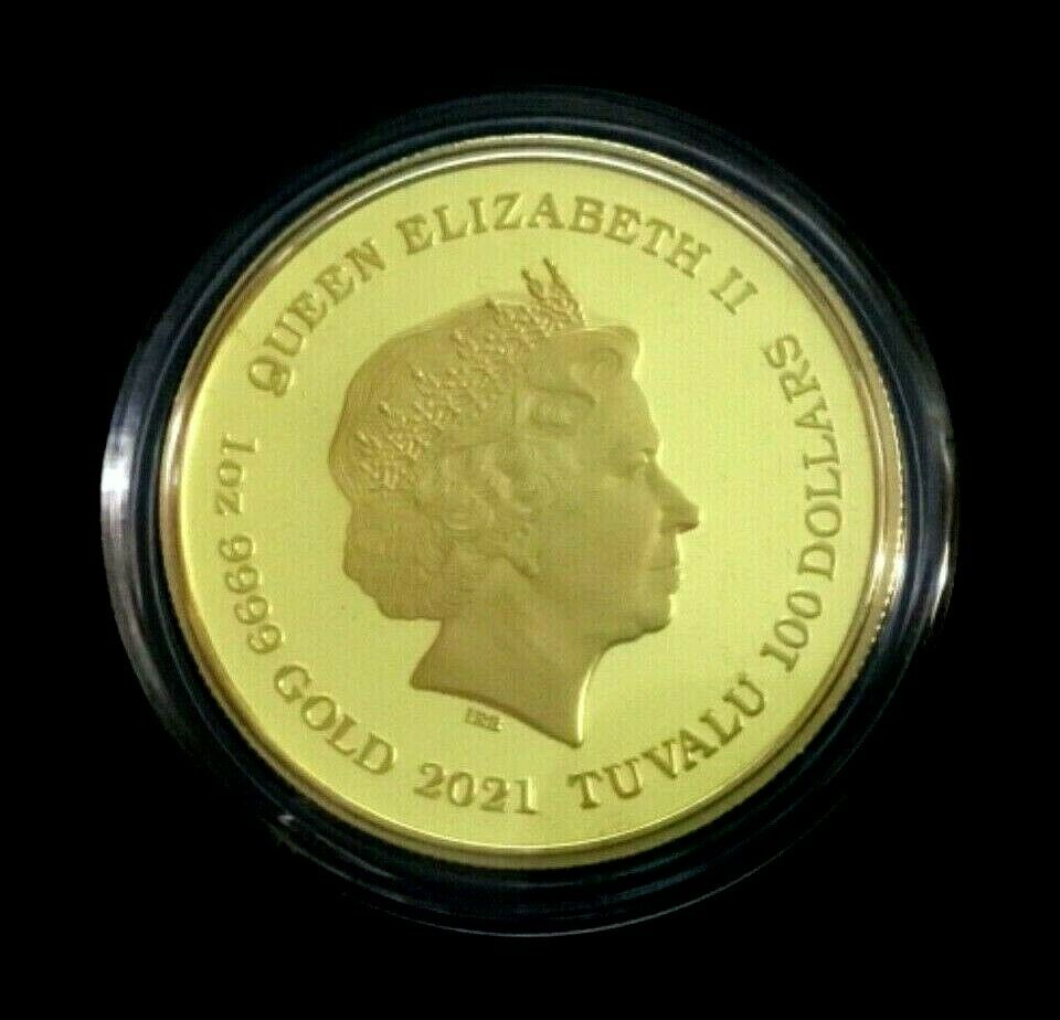 Tuvalu  2021 $100 Proof Laughing Buddha 1 Oz Gold & Jade Coin