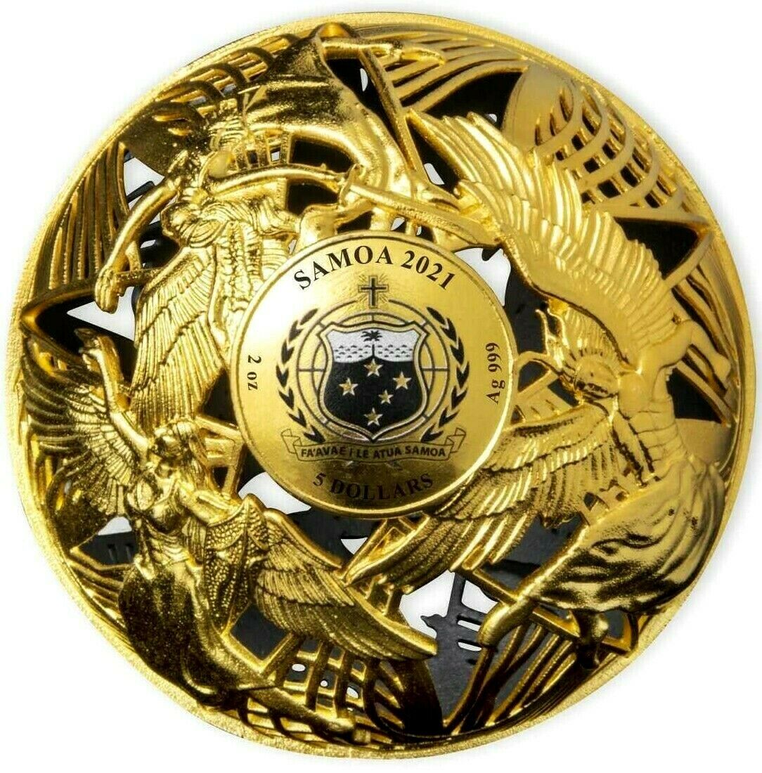 Samoa 2021 $5 Heaven and Hell 2 Oz Antiqued Silver Obverse Heaven details