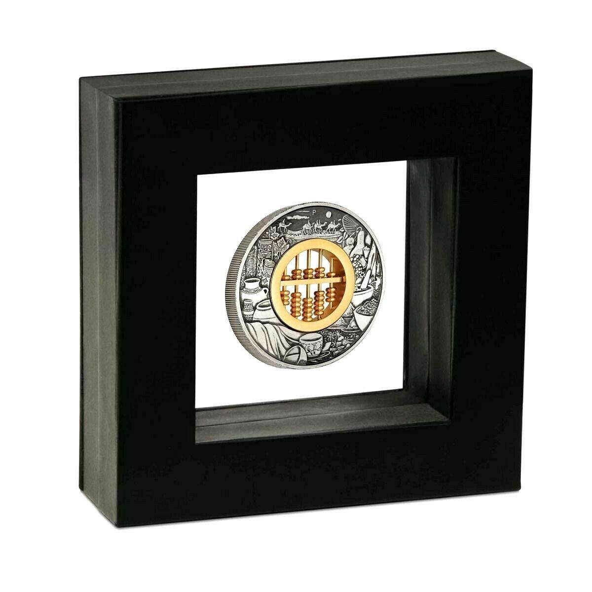 Tuvalu 2019 $2 Golden Abacus Insert 2oz .9999 Silver Antiqued Display Case Perth Mint