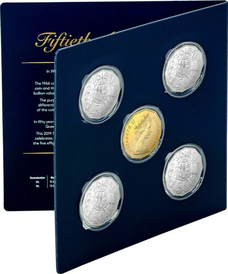 Australia 2019 5 Coin 50 Cent Set 50th Anniversary of the 50 Cent including Gold Plated 50 Cent