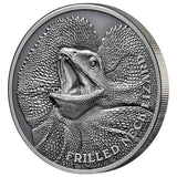 Niue 2020 $1 Frilled Neck Lizard High Relief 1oz Antique Silver