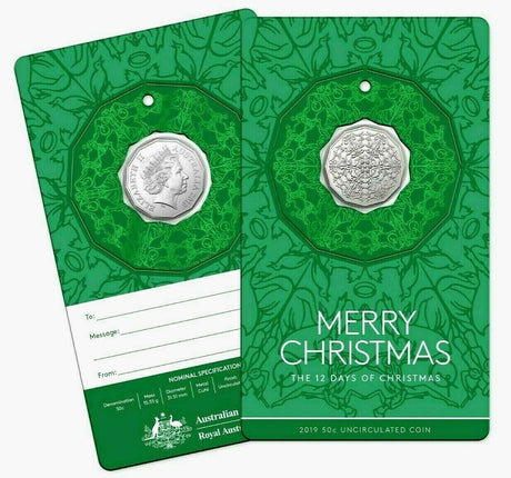 Australia 2019 50 Cent Uncirculated Christmas Decoration Coloured Foil Carded