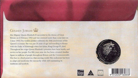 Australia 2002 50 Cent Queen Elizabeth II QEII Accession Stamp and Coin Cover PNC
