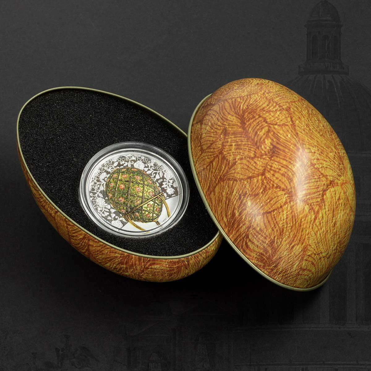 Mongolia 2021 1000 Togrog Fabergé Egg Rose Trellis 2 oz Silver Proof