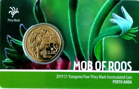 Australia 2019 $1 Uncirculated Kangaroo Paw Privy Mark ANDA Perth Expo Mob of Roos