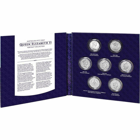 Australia 1966 – 2019 50 Cent Uncirculated Queen Elizabeth II Portrait 7-coin collection