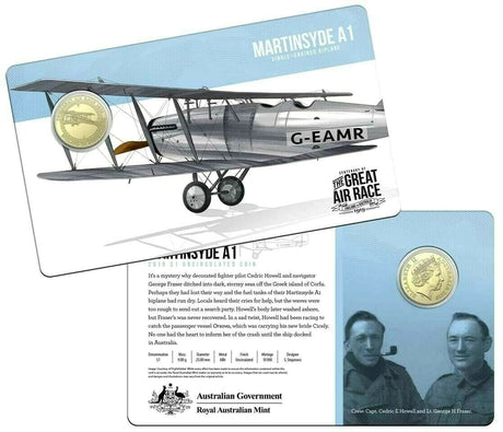 Australia 2019 $1 Coloured Uncirculated Set Centenary of the Great Air Race England to Australia 1919 Collection