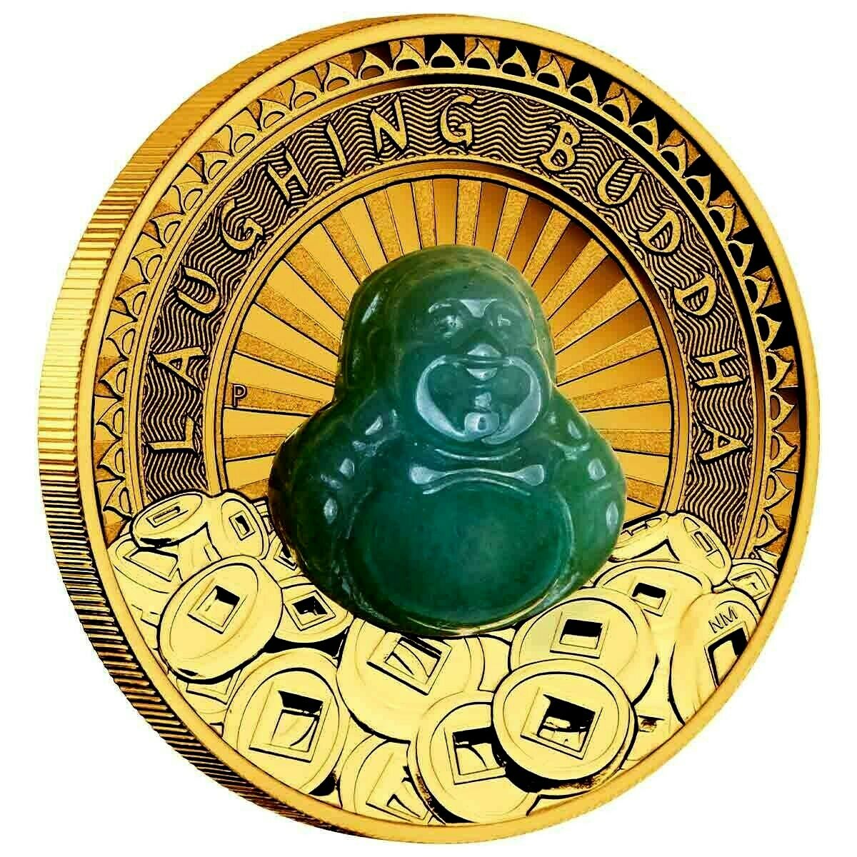 Tuvalu  2021 $100 Proof Laughing Buddha 1 Oz Gold & Jade Coin