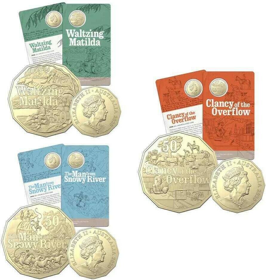Australia 2020 50 Cents 3 Coin Uncirculated Set Carded Banjo Paterson