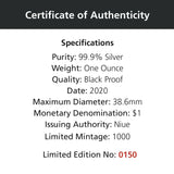 Niue 2020 $1 Australia at Night Echidna 1oz .999 Silver Black Proof Proof