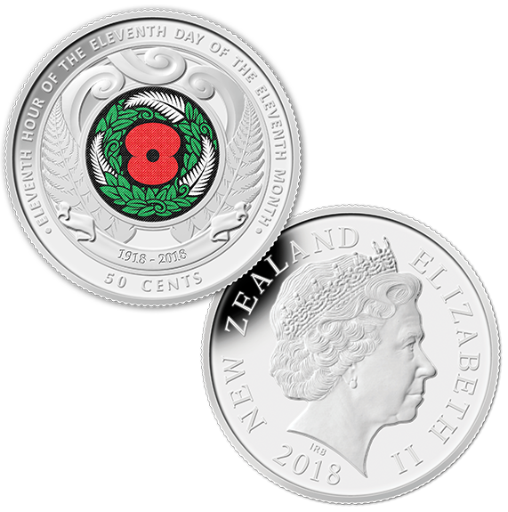 New Zealand 2018 50 Cent Uncirculated Remembrance Coin Coloured ex Roll