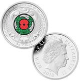 New Zealand 2018 50 Cent Uncirculated Remembrance Coin Coloured ex Roll