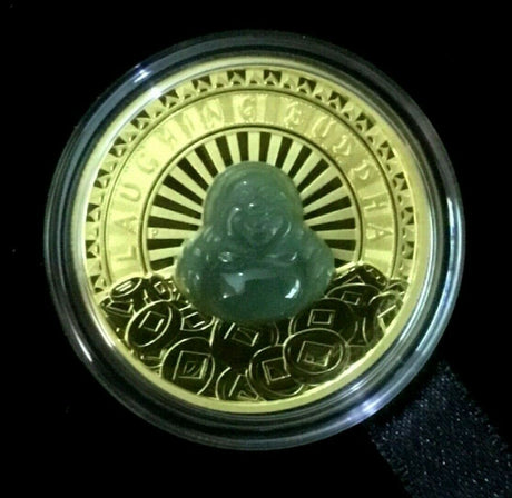 Tuvalu  2021 $100 Proof Laughing Buddha 1 Oz Gold & Jade Coin
