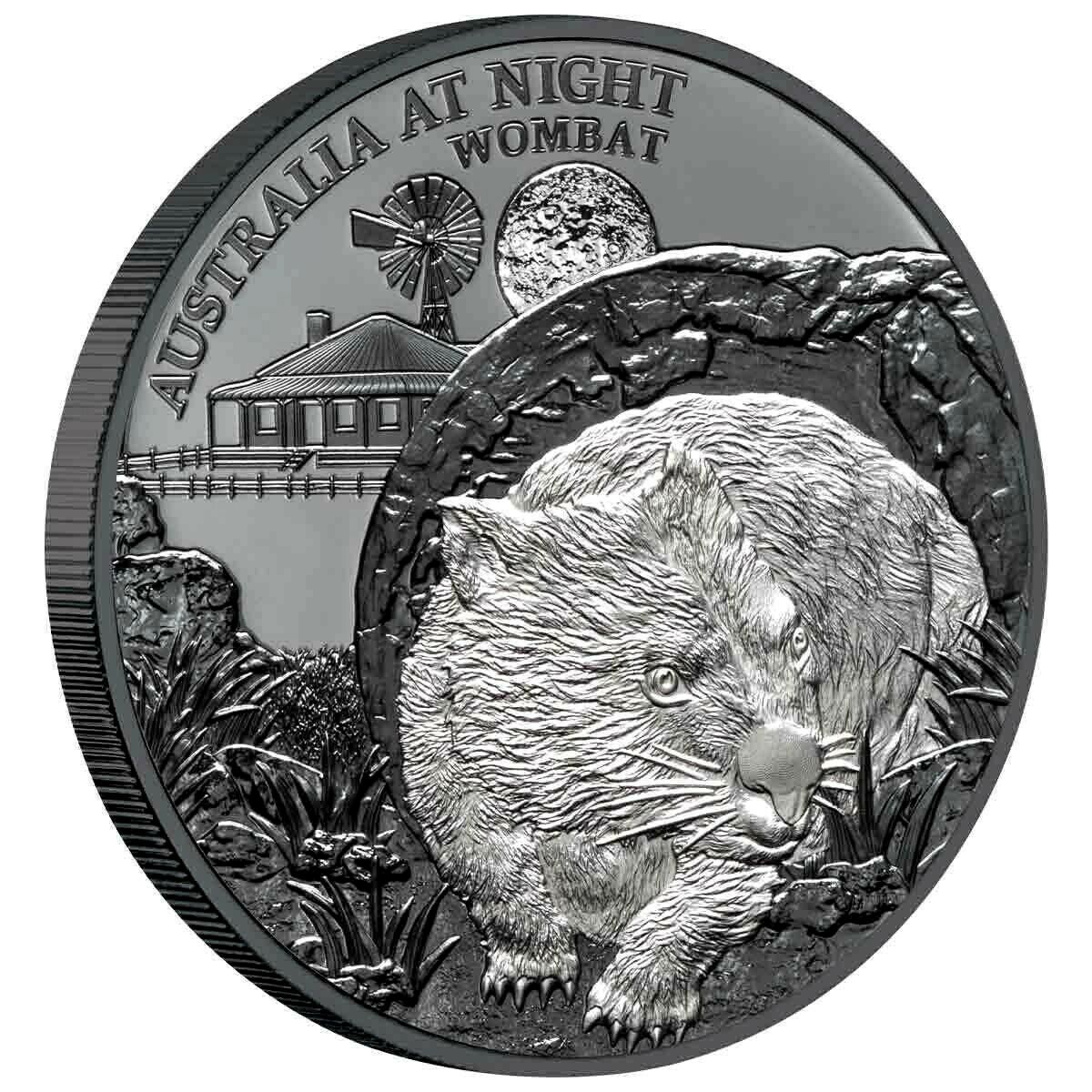 Niue 2021 $1 Australia at Night Wombat 1 Oz Silver Black Proof