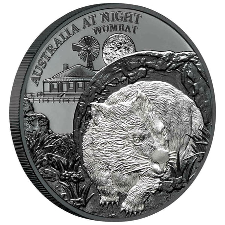 Niue 2021 $1 Australia at Night Wombat 1 Oz Silver Black Proof